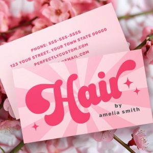 Hair by name retro pink or any color sunburst business card