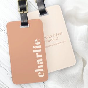 Modern light terracotta brown luggage tag