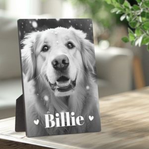 Pet dog cat name hearts photo plaque