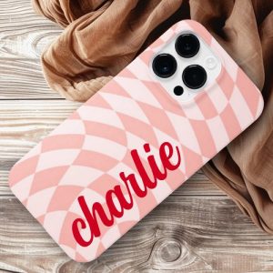 Retro checkerboard swirl wave light blush pink Case-Mate iPhone case