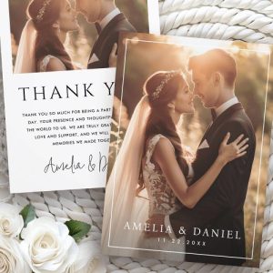 Elegant classic wedding photo date thank you card