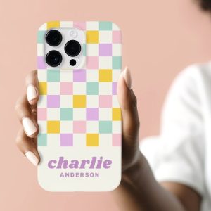 Pink yellow purple blue checkerboard Case-Mate iPhone case