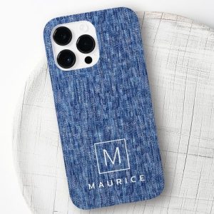 Blue denim monogram initial custom name Case-Mate iPhone case