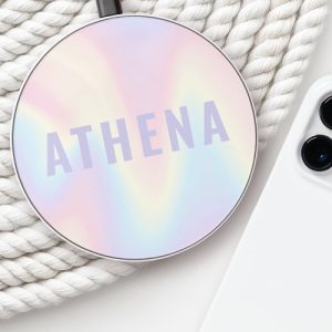 Soft pastel rainbow name trendy modern minimal wireless charger