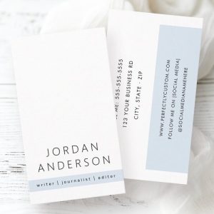 Modern minimal white business card with light dusty blue color block