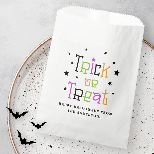 Fun Trick or Treat Happy Halloween favor bag with personalized text