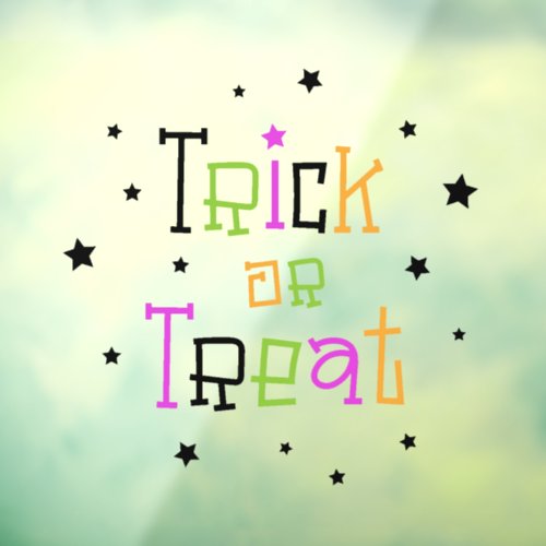 Trick or treat quirky text surrounded by black stars Halloween window cling