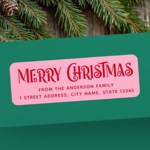Red & pink festive Merry Christmas return address labels