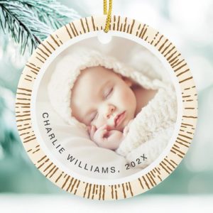 Retro sunburst cream colored photo ceramic ornament