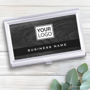 Dark wood grain custom logo business card business card case