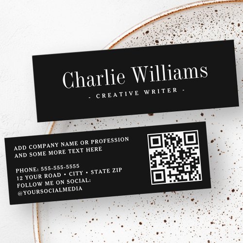 Elegant black professional minimalist mini business cards with QR code