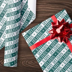 Happy Holidays festive font white pine green Wrapping Paper