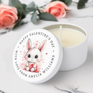 Happy Valentines day cute bunny holding heart Mini Candles