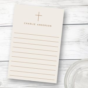 Elegant Christian cross name light tan brown lined Post-it Notes