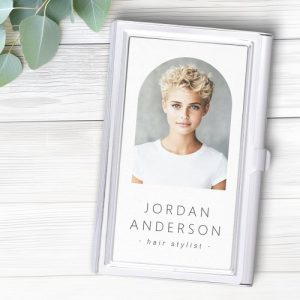 Modern elegant arch photo white business card case