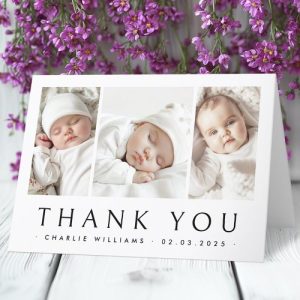 New baby announcement 3 photo thank you card