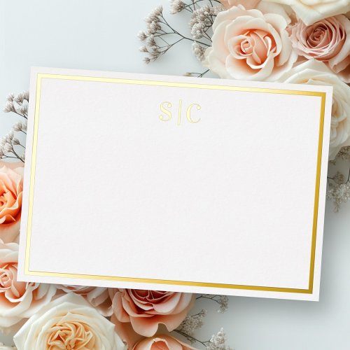 Elegant monogram silver gold real foil note card