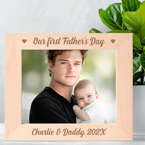Our first Father's Day hearts names year Engraved Frames