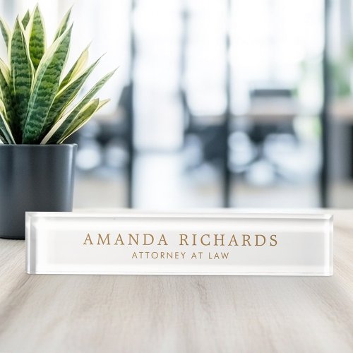 Elegant white desk name plate