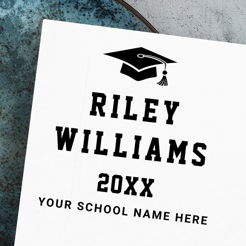 Graduation cap graduate name year school college rubber stamp