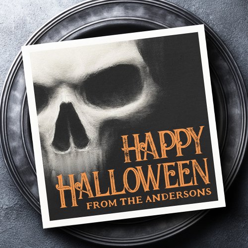 Happy Halloween creepy ghost skull black orange Napkins