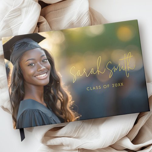 Elegant script graduation photo graduate name foil guest book