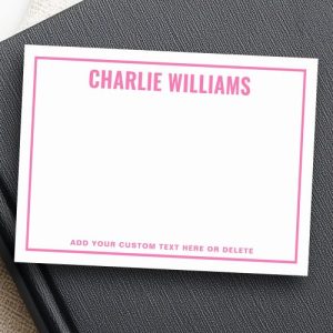 Modern bright pink name border post-it notes