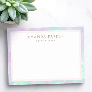 Trendy chic post-it notes with pink and opal colored border and personalized name