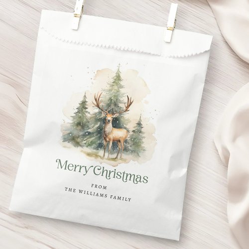 Stag and Christmas trees Merry Christmas name Favor Bag