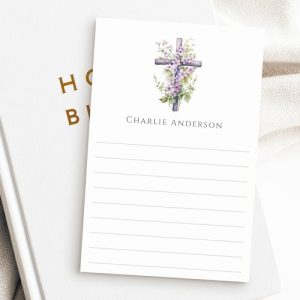 Watercolor cross purple flower name lined post-it notes
